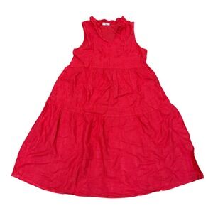 Le Ragazze Linen Red Tiered Midi Dress Small S‎ Ruffle Coastal Italy Vacation